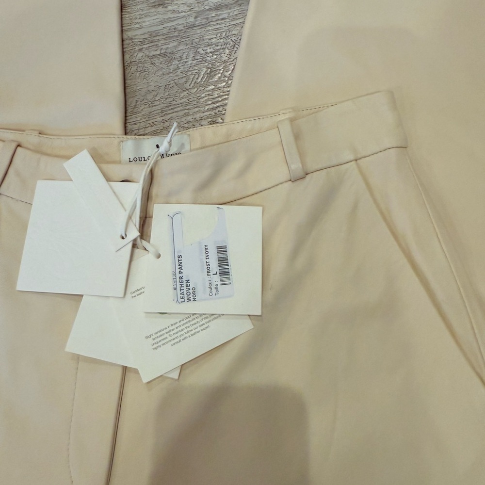 Loulou Studio LEATHER Cream Wide-Leg Trousers - Picture 13 of 16